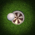 Detail of a golf ball falling into the hole Royalty Free Stock Photo