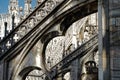 Detail of gothic architecture outside Milan Cathedral in Europe Nativity of St Mary