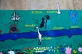 Detail of a graffiti and marine naturalist mural.