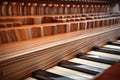 detail of grand piano keys with elegant wood finish