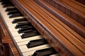 detail of grand piano keys with elegant wood finish