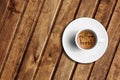 Detail of great italian espresso coffee in a white cup on wood table, time to coffee break