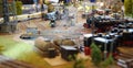 Detail of a great model railway layout with a turntable for locomotives