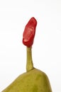 Detail Green pear with red sealing wax Royalty Free Stock Photo