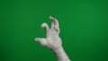 Detail green screen isolated chroma key photo capturing mummy& x27;s hand raising up in the air, creepily moving.