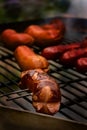 Detail of a grill with sausages.