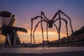 Detail of Guggenheim museum and giant spider sculpture in Bilbao