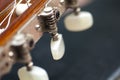 Detail of a guitar tuner with nylon strings