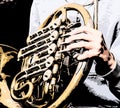 Detail of a hand on a french horn.. Royalty Free Stock Photo