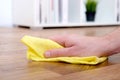 Detail of a hand with sponge cleaning parquet floor Royalty Free Stock Photo