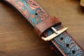 detail of a handmade leather watch strap