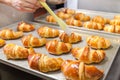 Detail of Hands preparing french croissant in colour