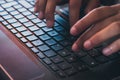 Detail of hands working on computer keyboard