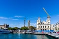 Detail of the harbour of Barcelona with the Mirador de Colom. Barcelona