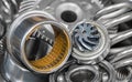 Detail a heap of hardware spare parts of a gear machine mechanism Royalty Free Stock Photo