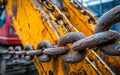 Detail of a heavy duty yellow excavator with a chain. Royalty Free Stock Photo