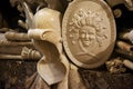 Detail of helmet and shield inside Valletta Cathedral, Malta Royalty Free Stock Photo