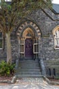 Detail of a historic building after 2011 earthquake, secured from collapsing, Christchurch in New Zealand Royalty Free Stock Photo