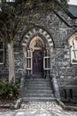 Detail of a historic building after 2011 earthquake, secured from collapsing, Christchurch in New Zealand Royalty Free Stock Photo