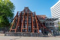 Detail of a historic building after 2011 earthquake, secured from collapsing, Christchurch in New Zealand Royalty Free Stock Photo