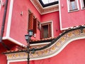 Detail of Historic Red Pink Stucco House, Plovdiv, Bulgaria Royalty Free Stock Photo