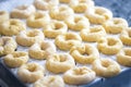 Detail of homemade pastry made with flour, sugar and lemon, about to be baked