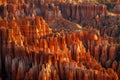 Detail on hoodoos - unique rock formations from sandstone made by geological erosion. Taken during sunrise in Bryce National Park