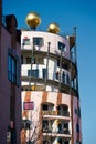 Detail of the Hundertwasserhaus in Magdeburg, the last project of the architect Hundertwasser