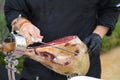 Detail of an Iberian ham cut by a professional. Concept pork, food, ham, iberian, spain, denomination of origin