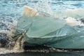 Detail of ice melting in ocean waves,Jokulsarlon glacier lagoon Royalty Free Stock Photo