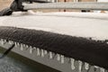 Detail of icy car body and window visor after freezing rain Royalty Free Stock Photo