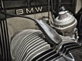 Detail image of the engine cylinder of a BMW motorcycle. Royalty Free Stock Photo