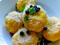 Detail image of home-made blueberry dumplings