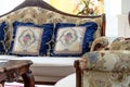 Pillows on an antique luxury sofa Royalty Free Stock Photo
