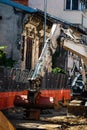 Detail of industrial excavator working on construction site