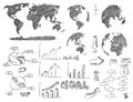 Detail Infographic Vector Illustration Sketched. World Map and Information Graphics.