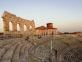 Detail of the interior of the Arena di Verona amphitheatre with the light of sunset.