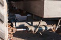 Detail of the interior of an old tractor in an industrial environment.close-up on metal parts in a loader Royalty Free Stock Photo