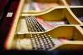 Detail of the interior of a piano with the soundboard, strings and pins Royalty Free Stock Photo