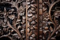 detail of intricate wood carvings on a victorian era armoire