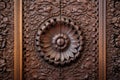 detail of intricate wood carvings on a victorian era armoire