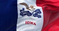 Detail of the Iowa state flag waving in the wind