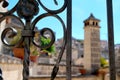 Detail of iron metal fence in ancient town of Matera Sassi di Matera