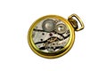 Detail of an isolated golden pocket watch