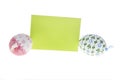 Detail of isolated wish card and Easter eggs Royalty Free Stock Photo