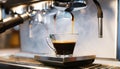 Detail of Italian espresso maker. Coffe machine in steam. Barista preparing coffe. Professional coffee brewing