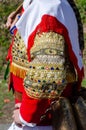Detail of the jacket, Peliqueiro de Campobecerros. Traditional Entroido mask. Ourense, Galicia. Spain Royalty Free Stock Photo