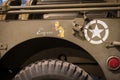 Detail of the Jeep Willys MB nicknamed "Eugene the Jeep" with the drawing of the mascot.