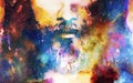 Detail of Jesus face in cosmic space. Computer collage version.