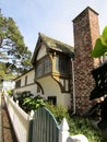 Detail of jettied timber framed building. Carmel-by-the-Sea, CA, USA Royalty Free Stock Photo